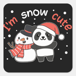 Panda I'm Snow Niedlich Snowman Snow Pun Square St Quadratischer Aufkleber