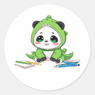 Panda in einem Dinosaurierkostüm Runder Aufkleber