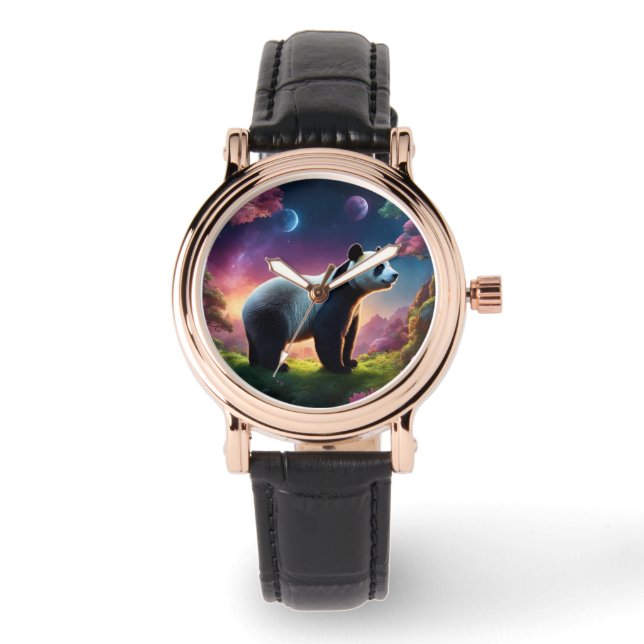 Panda in einem Fantasiegarten Armbanduhr (Vorderseite)