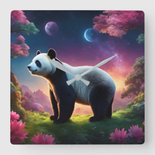 Panda in einem Fantasiegarten Quadratische Wanduhr