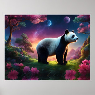 Panda in einem Fantasy-Garten Poster
