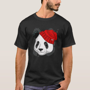 Panda in einem gegossenen Red Hat - Funny Panda -  T-Shirt