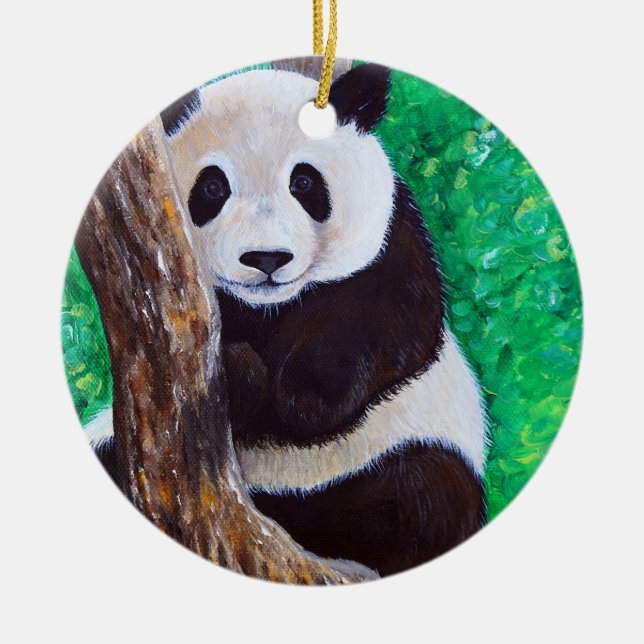 Panda in einer Keramik zum Malen von Bäumen Keramik Ornament (Vorne)