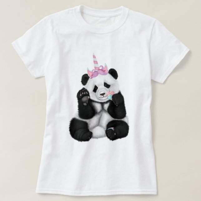Panda in Einhornhut-T - Shirt (Design vorne)