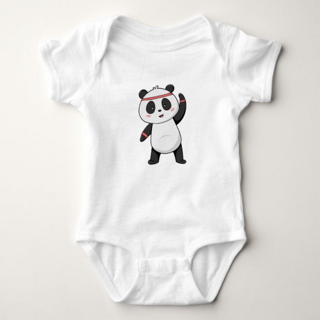 Panda in Fitness mit Headband Baby Strampler (Vorderseite)