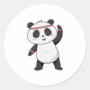 Panda in Fitness mit Headband Runder Aufkleber