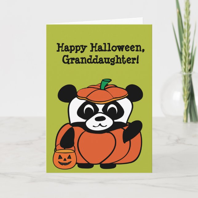 Panda in Pumpkin Costume Trick oder Treff Karte (Vorderseite)