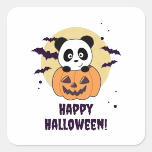 Panda in Pumpkin Sweet Pandas Happy Halloween Quadratischer Aufkleber