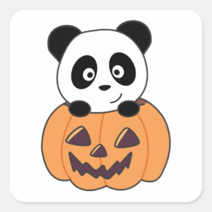 Panda in Pumpkin Sweet Pandas Happy Halloween Squa Quadratischer Aufkleber