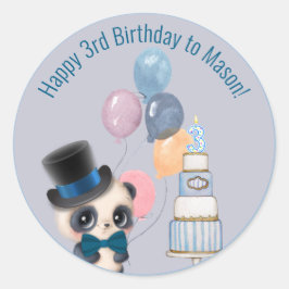 Panda in Top Hat | Baby's 3. Geburtstag Runder Aufkleber