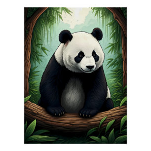 Panda in üppigem Grün Poster