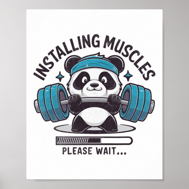 Panda installiert Muskeln Bitte warten Sie ab. Poster (Vorne)