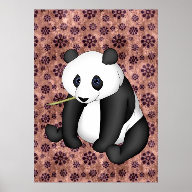 Panda isst Bamboo im Vintagen Hintergrund Poster (Vorne)