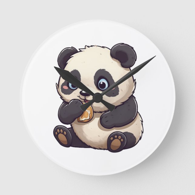 Panda isst einen Keks Runde Wanduhr (Vorderseite)