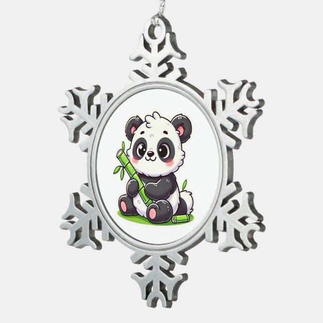 Panda | Ivaniby Schneeflocken Zinn-Ornament (Rechts)