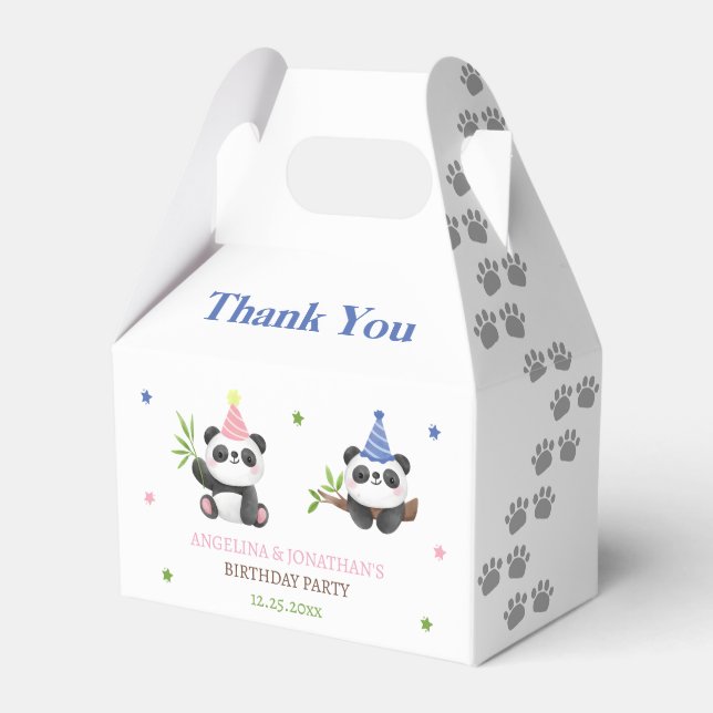 Panda-Junge und -Mädchen gemeinsamer Geburtstag  Geschenkschachtel (Vorderseite)