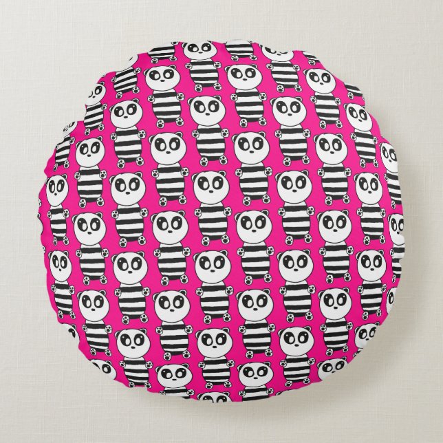 Panda Kids Rundes Kissen (Vorderseite)