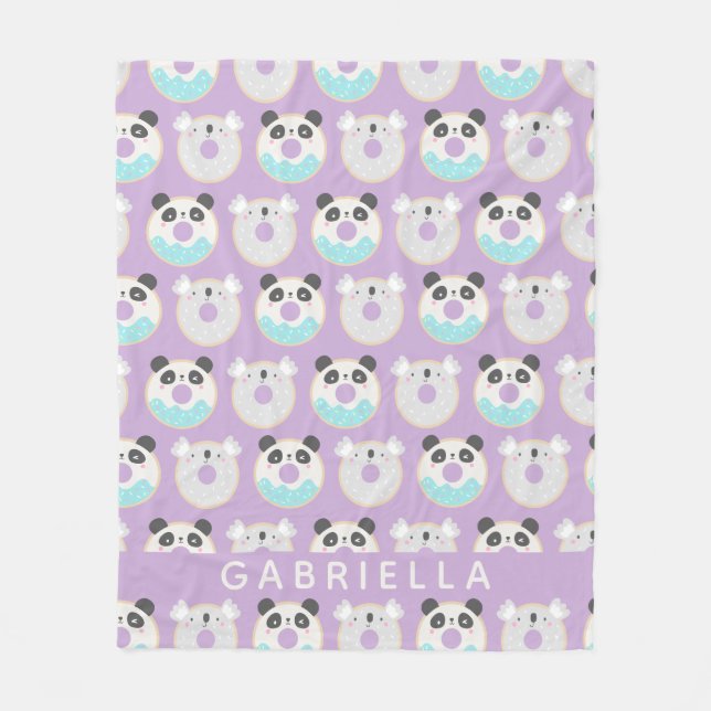 Panda Koala Kawaii Donut Muster Personalisiert Nam Fleecedecke (Vorderseite)