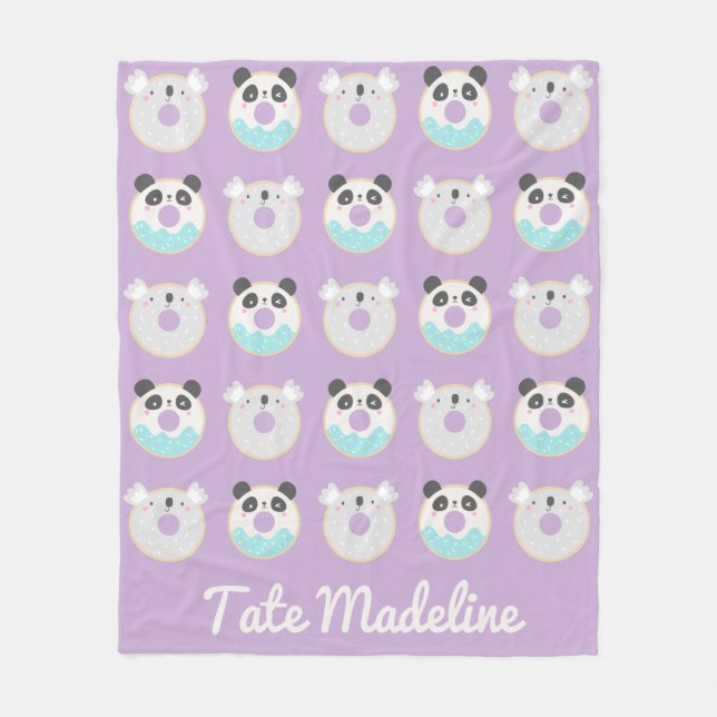 Panda Koala Kawaii Donut Pattern Personalisiert Fleecedecke (Vorderseite)