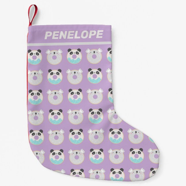 Panda Koala Kawaii Donut Pattern Personalisiert Kleiner Weihnachtsstrumpf (Vorderseite)