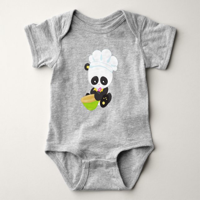 Panda kochen, Panda backen, Niedlich Panda, Bowl Baby Strampler (Vorderseite)