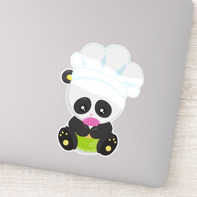 Panda kochen, Panda backen, Panda mit Donut Aufkleber (Detail)