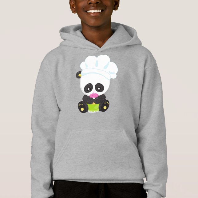 Panda kochen, Panda backen, Panda mit Donut Hoodie (Vorderseite)