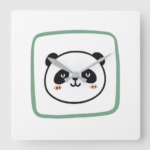 Panda-Kopf minimalistische grafische Ikone Quadratische Wanduhr