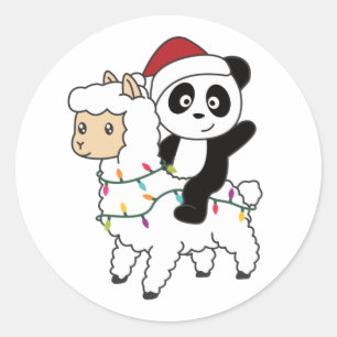 Panda Lama Christmas Snow Winter Animals Runder Aufkleber