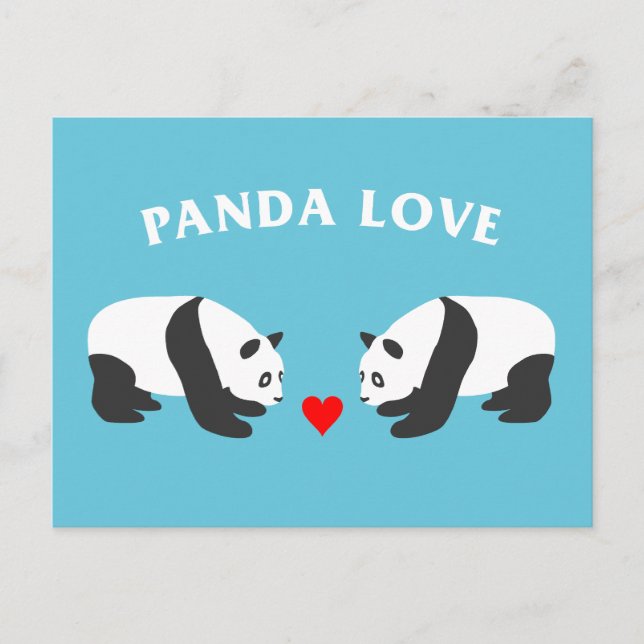 Panda Liebe (blau) Postkarte (Vorderseite)