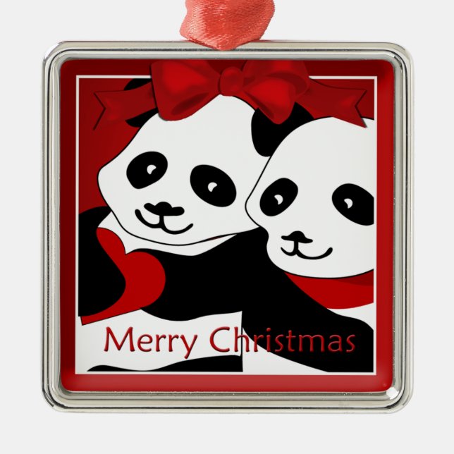 Panda Liebe Couple Christmas Premium Ornament (Vorne)