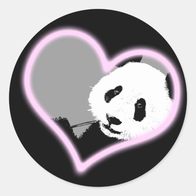 Panda Liebe. Neonlicht. Runder Aufkleber (Vorderseite)