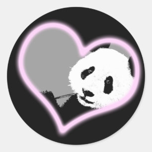 Panda-Liebe. Neonlicht. Runder Aufkleber