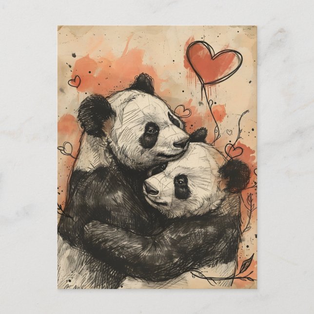 Panda Liebe Valentine Postkarte (Vorderseite)