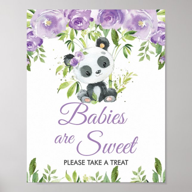 Panda Lila Blumengrün Bamboo Leckerei Favoriten Poster (Vorne)