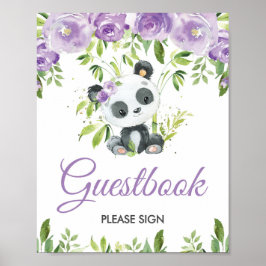 Panda Lila Floral Greenery Bamboo Gästebuchuntersc Poster