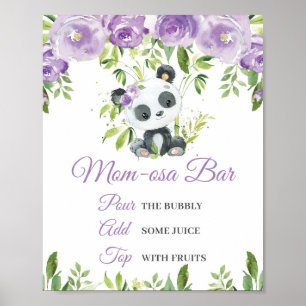 Panda Lila Floral Greenery Bamboo Momosa Bar Poster