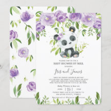 Panda Lila Floral Virtual Baby Dusche per Mail