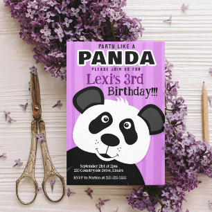 Panda Lila Girl Party wie ein Panda Bär Geburtstag Einladung
