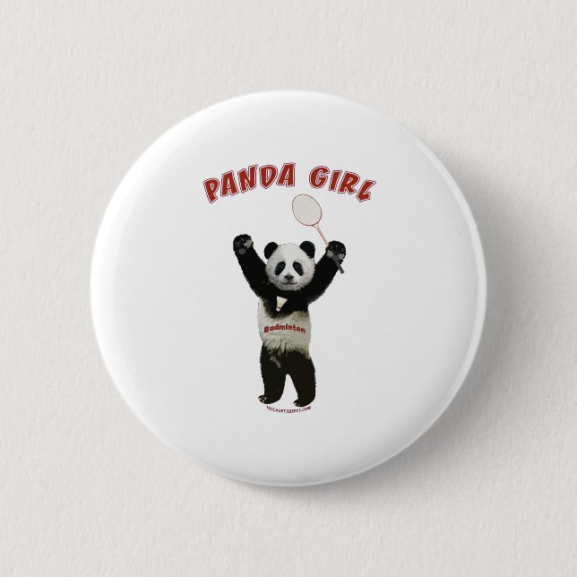 Panda-Mädchen-Badminton Button (Vorderseite)