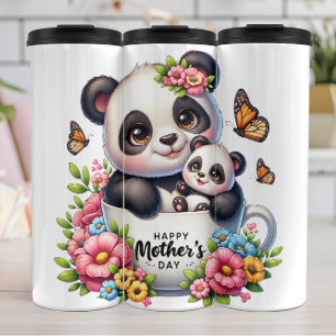 Panda-Mama: Cub, Blume, Muttertag Thermosbecher