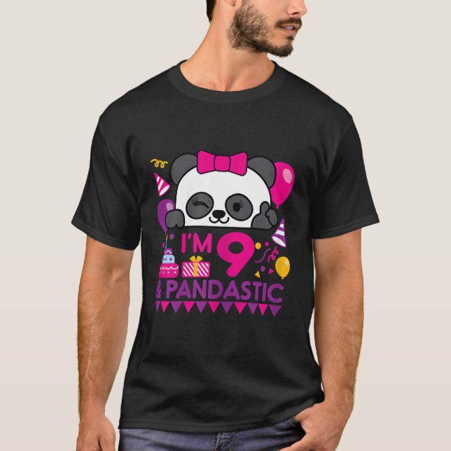Panda mit Ballon 12 Pers. T-Shirt (Vorderseite)