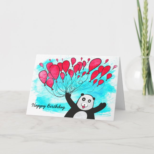 Panda mit Ballons Geburtstagskarte Karte (Vorderseite)