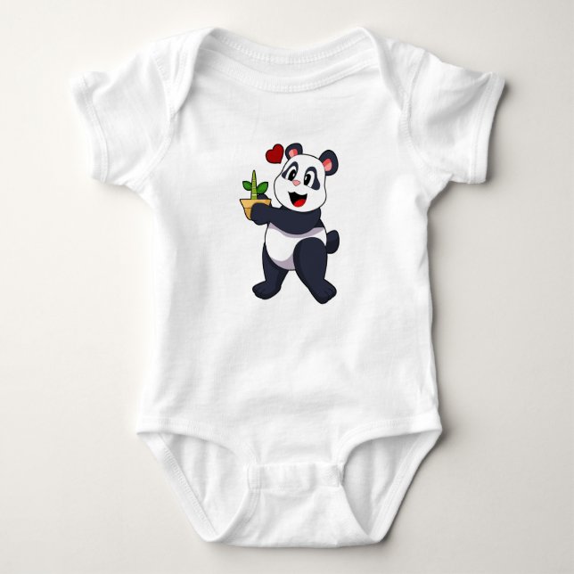 Panda mit Bamboo-Blume Baby Strampler (Vorderseite)