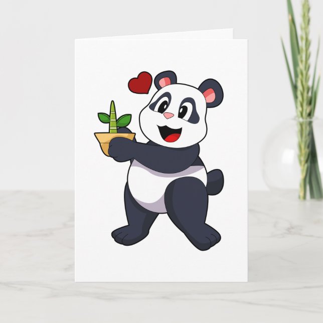 Panda mit Bamboo-Blume Karte (Vorderseite)