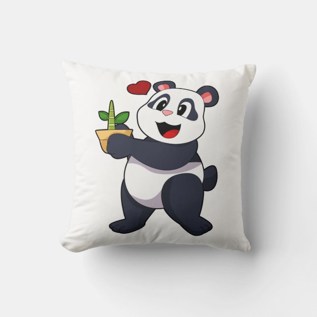 Panda mit Bamboo-Blume Kissen (Vorderseite)