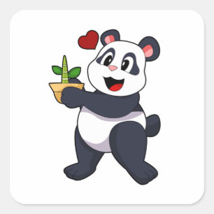Panda mit Bamboo-Blume Quadratischer Aufkleber