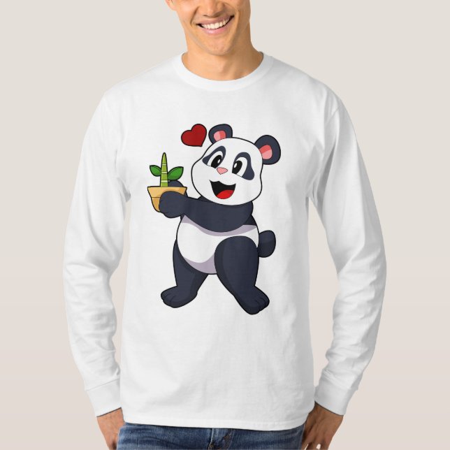 Panda mit Bamboo-Blume T-Shirt (Vorderseite)