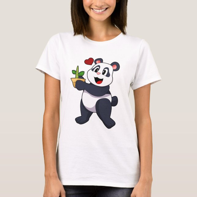 Panda mit Bamboo-Blume T-Shirt (Vorderseite)