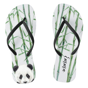 Panda mit Bamboo - Name hinzufügen - Personalisier Flip Flops